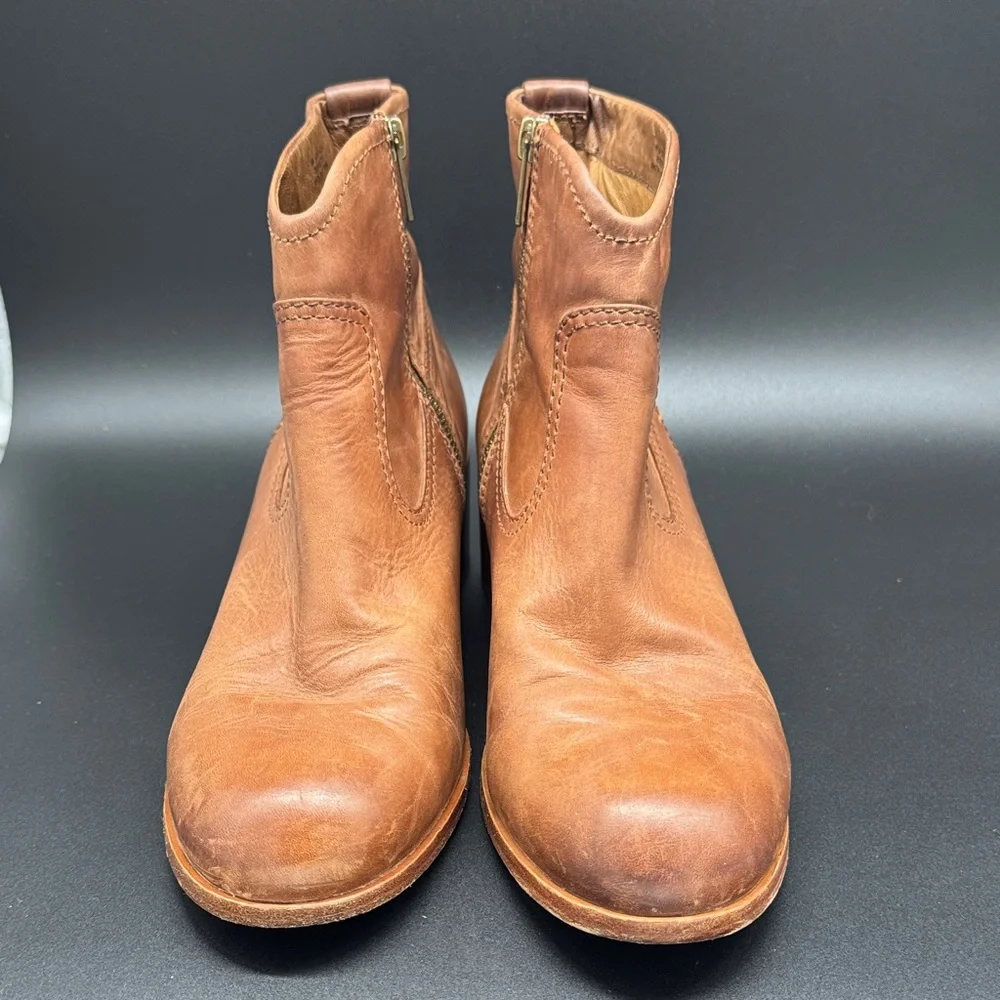 Frye Brown Claire Leather Ankle Booties with Block Heel Sz 9 - Picture 3 of 12